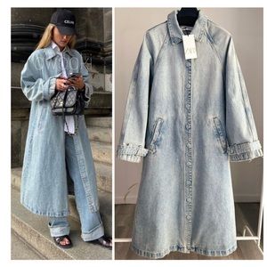 Zara light blue denim trench coat